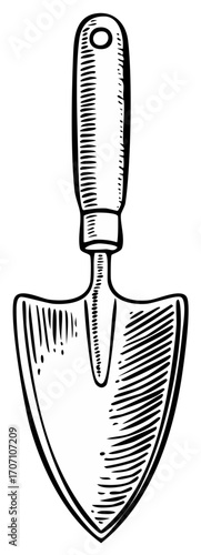 Black and white hand drawn gardening tool illustration