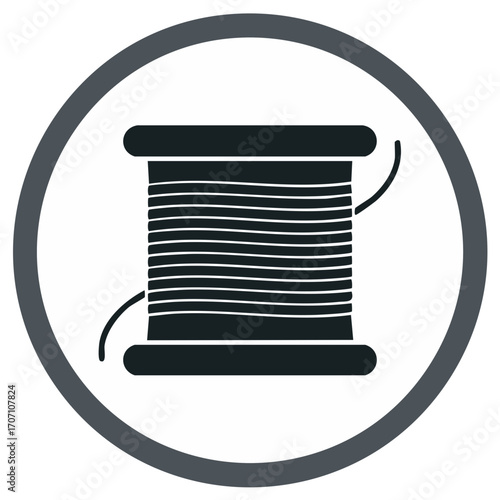 Minimalist black thread spool icon representing sewing, crafting, and textile arts