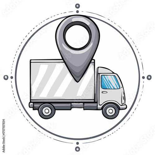 Delivery Truck with Location Pin Illustration for Logistics and Transportation Services