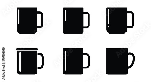 Silhouette Collection of Simple Coffee Mugs and Beer Glasses in Black