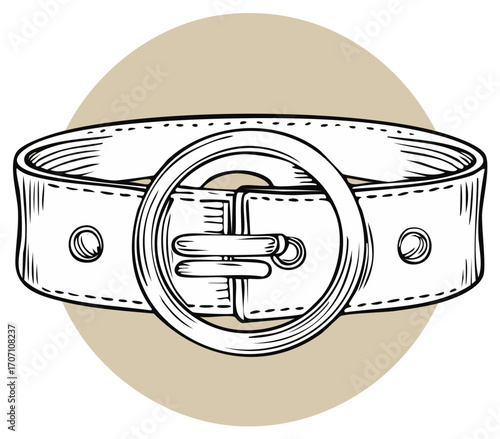 Vector Style Leather Belt with Round Buckle Illustration