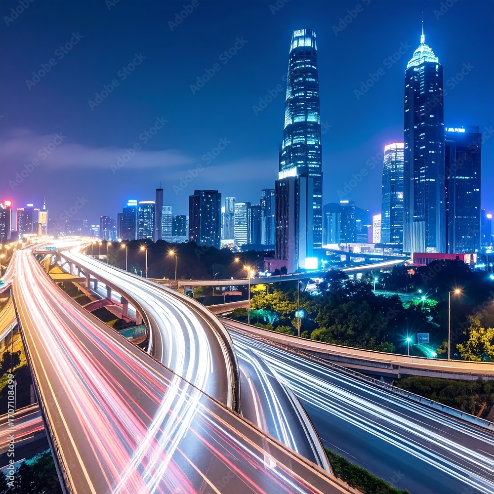 Obraz premium Night city highway intersection