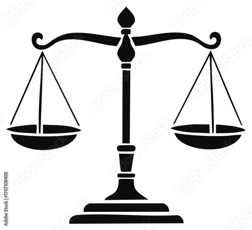Perfectly Balanced Scales of Justice Black Silhouette Icon Representing Law Fairness and Equality