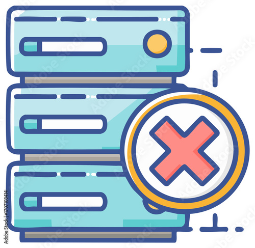 Faulty server cartoon representation showing data error or network connection issue