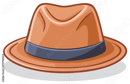 Classic Orange Fedora Hat with Blue Band and Shadow