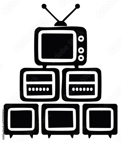 Pile of old television sets illustration, various sizes, retro tv, vector image, communication media illustration