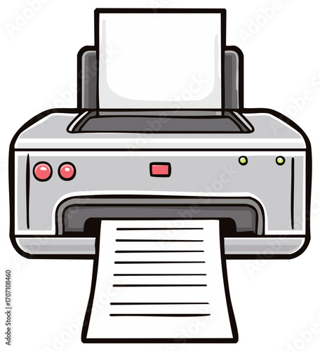 Illustration of a printer printing document with ink