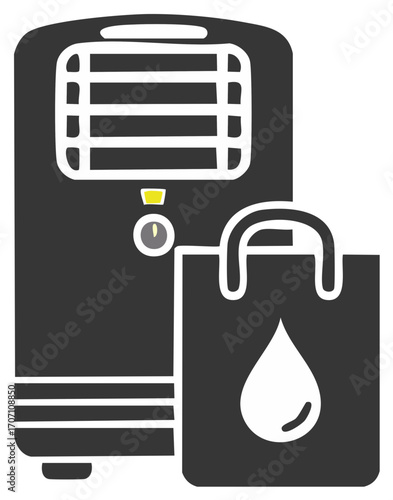 Air purifier and droplet symbol on bag