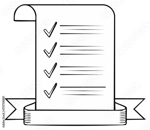 Checklist Marked with Checkmarks and Banner Ribbon Graphic