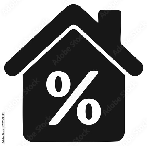 House icon with percentage sign symbolizing real estate mortgage interest rates and home finance