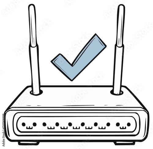 Wireless Router with Checkmark Icon Symbolizing Approved Connection Status