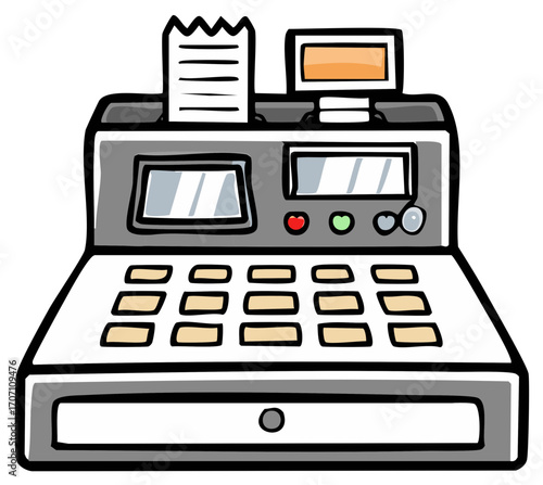 Simple hand drawn cash register illustration for shopping and payment concepts