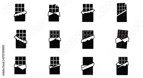 Silhouette Illustration of Various Chocolate Bars in Packaging