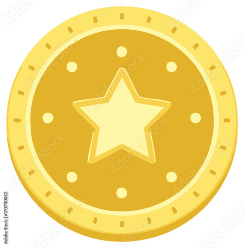 Gold Coin with Star. Finance and Rewards. Game Currency. Loyalty Point. Token. Achievement. Treasure. Icon.