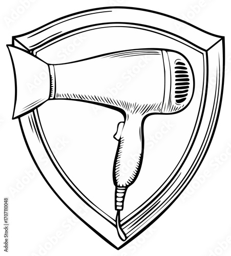 Hair Dryer Inside Shield Emblem Vector Illustration