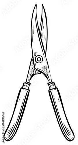 Illustration of Open Hedge Shears Garden Tool Cutter Sharp Blades Equipment