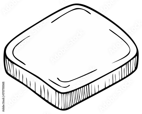 Isometric Soap Sketch Illustration of a Blank Bar for Washing Hands and Skin Cleanliness and Hygiene, Minimalist Line Art in Black and White