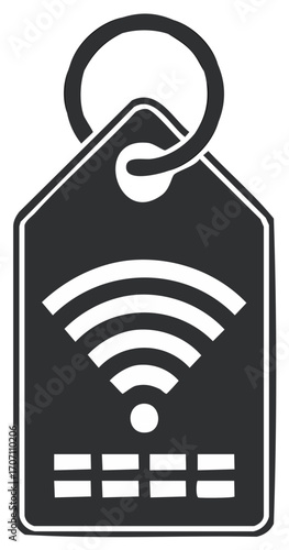 Black tag with wifi symbol and access code illustration