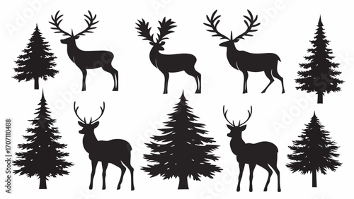 Elegant deer silhouettes and evergreen trees create a stunning woodland forest design for decor
