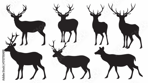 Elegant deer silhouettes in various poses, perfect for design projects, logos, and branding needs