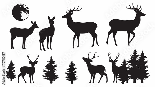 Elegant deer silhouettes in nature, perfect for branding, design, and outdoor projects