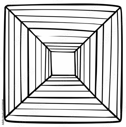 Abstract hand drawn perspective tunnel with horizontal lines creating depth and movement