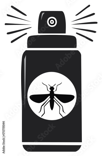 Insecticide Spray Can Black and White Illustration Against Pests