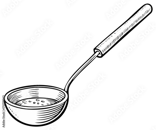 Detailed vintage illustration of a cooking ladle with a long handle
