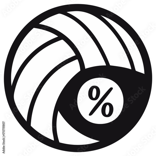 Volleyball ball with percentage symbol for discounts and deals