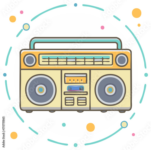 Vintage Boombox Radio Cassette Player Cute Vector Icon Illustration
