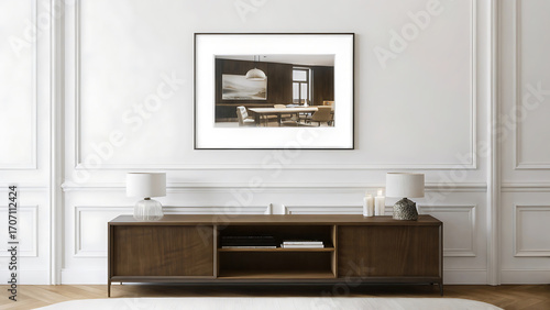 Premium mockup with custom furniture layout and poster wall frame decoration  