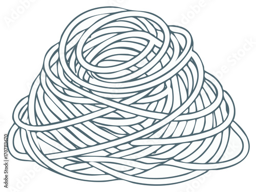 Stylized pile of spaghetti noodles, simple line art illustration