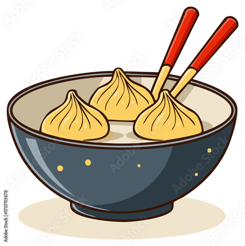 Appetizing dumplings in a bowl with chopsticks for eating a delicious Asian meal