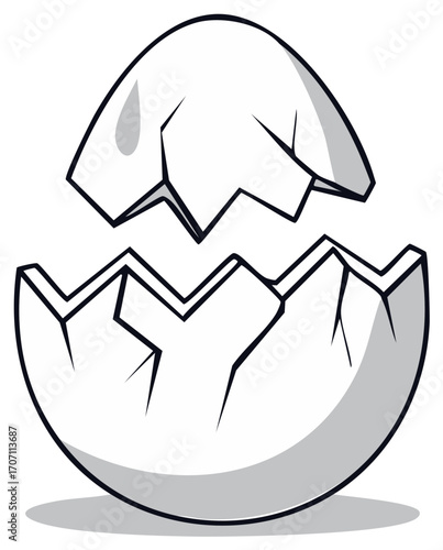 Illustration of a Broken Eggshell with Shadows, Symbolizing Hatching and New Beginnings