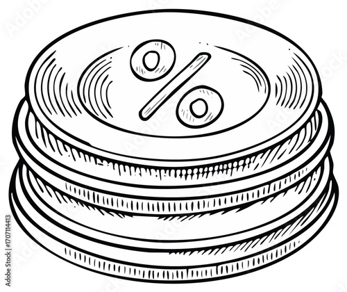 Stack of coins with a percentage symbol drawn on the top coin.