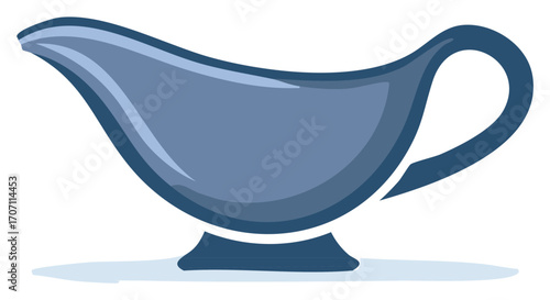 Illustrated Sauce Boat Dish Serving Pitcher for Cooking or Tableware, Blue and Shadow
