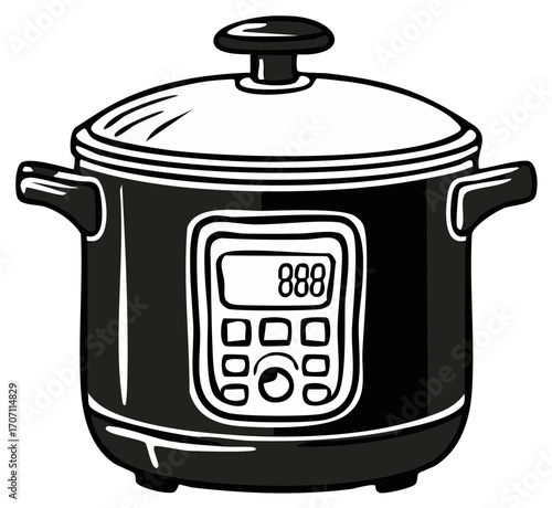 Modern multi cooker with digital display and control panel for cooking