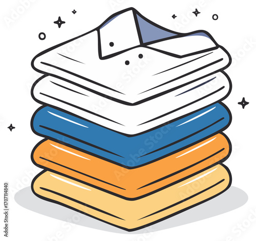 Stylized Folded Clothing Stack Simple Line Art Laundry or Dry Cleaning