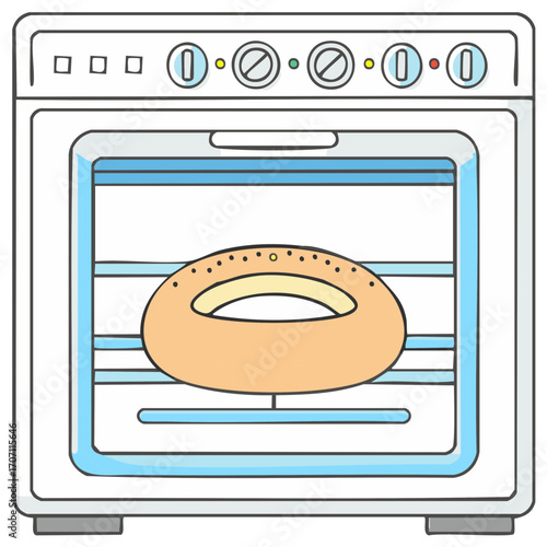 Bagel Baking Inside Domestic Oven Appliance - Household Illustration, Kitchen