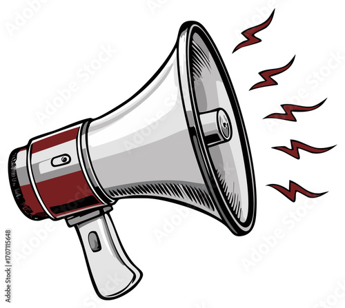 Retro megaphone vector illustration, communication and announcement concept