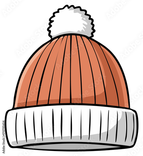 Cozy Orange Beanie Hat with White Pom Pom Winter Headwear