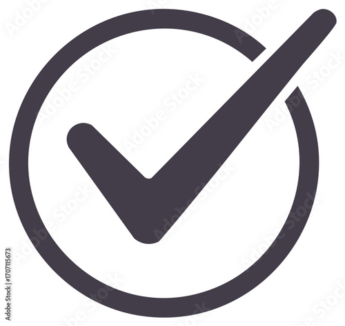 Isolated Dark Checkmark Icon within Circle - Approval, Validation, Agreement Sign