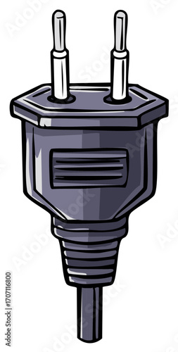 European Two Prong AC Power Plug Adapter Cord Connection Cartoon Style Illustration