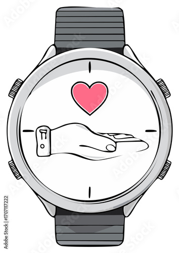 Hand offering key inside watch face with heart symbolizing time is love or key to happiness