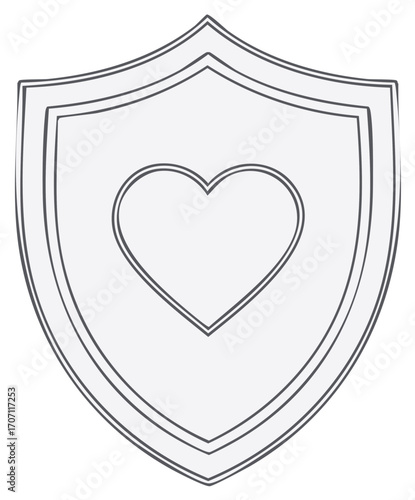 Shield with heart symbol inside. Protective icon with love emblem for various concepts.
