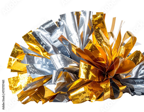  Shiny Cheerleading Pom Pom with Sparkling Ribbons, Isolated on Transparent Background PNG
