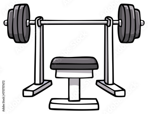 Weightlifting Bench Press Equipment with Weights Cartoon Illustration