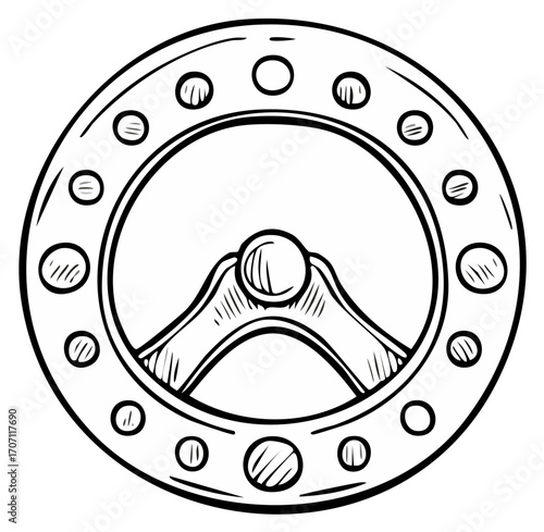 Vintage Steering Wheel Emblem Drawing Outline Element Symbol