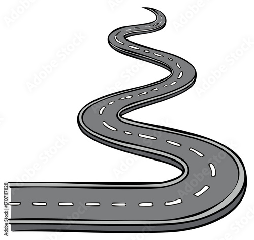 Winding road with dashed white lines leading into the distance