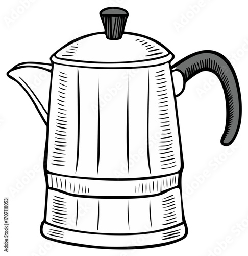 Vintage Moka Pot for Espresso Coffee Making, Hand Drawn Sketch Illustration